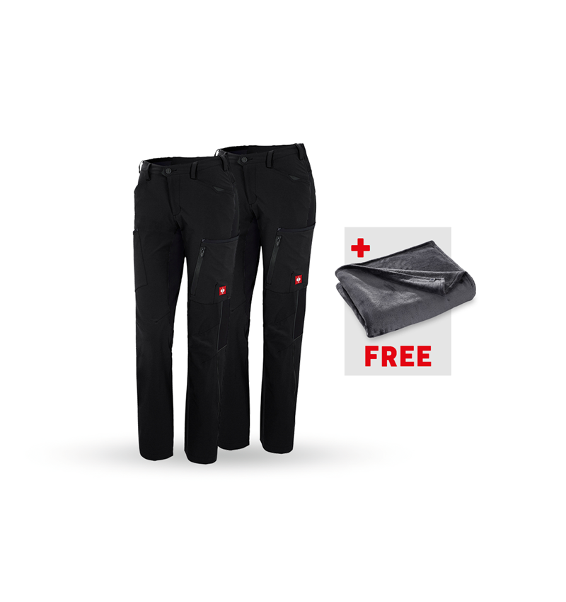 Work Trousers: SET: 2x Cargo trousers e.s.vision stretch, ladies' + black