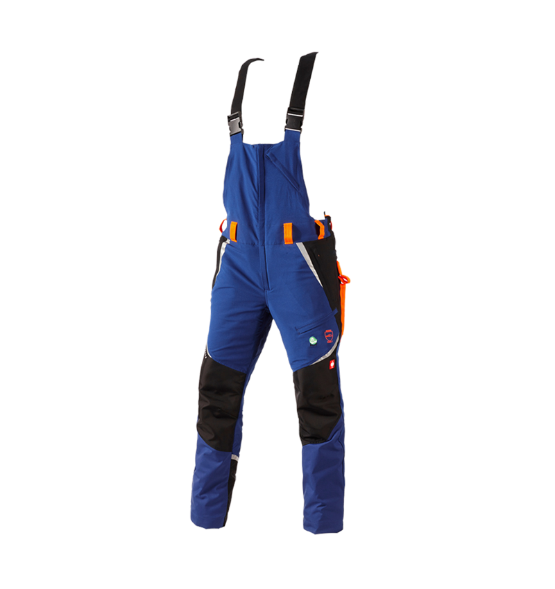 Work Trousers: e.s. Forestry cut protection bib & brace, KWF + royalblue/high-vis orange 2