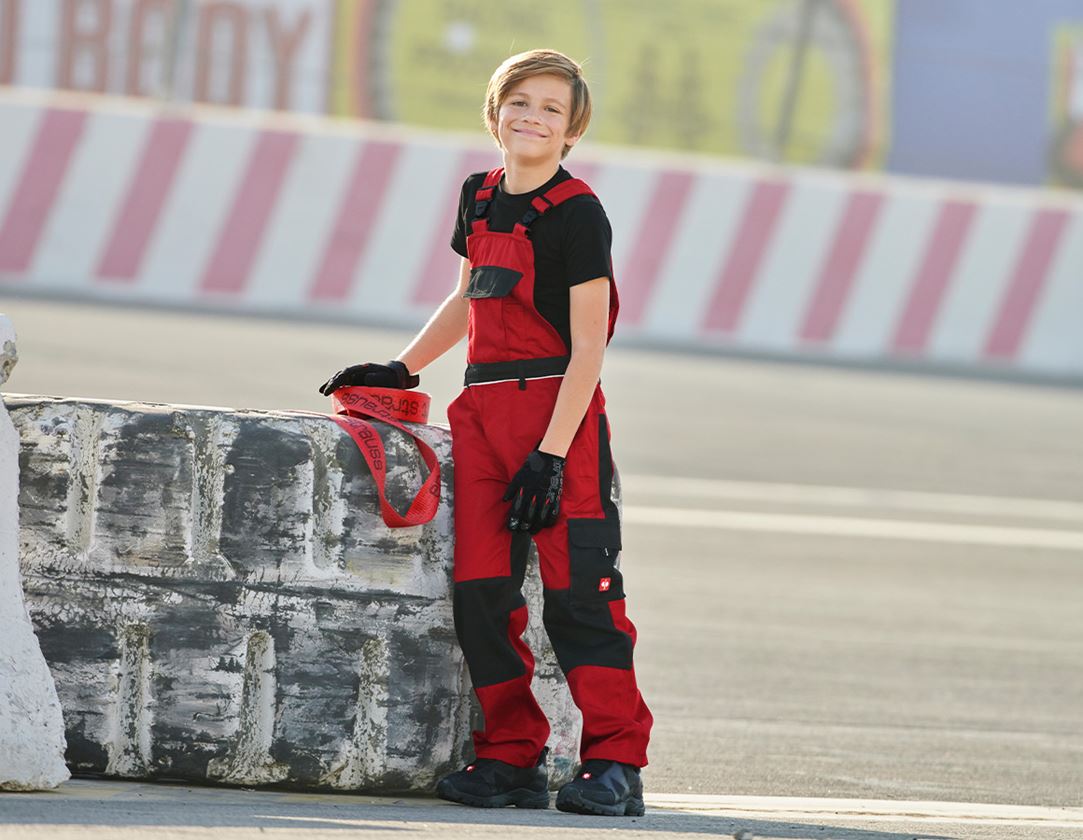 Trousers: Children's bib & brace e.s.image + red/black