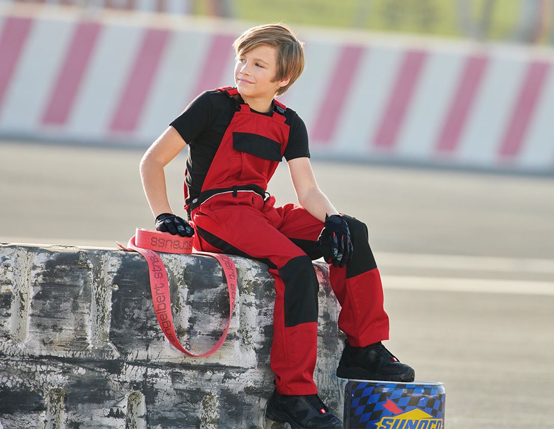 Trousers: Children's bib & brace e.s.image + red/black 1