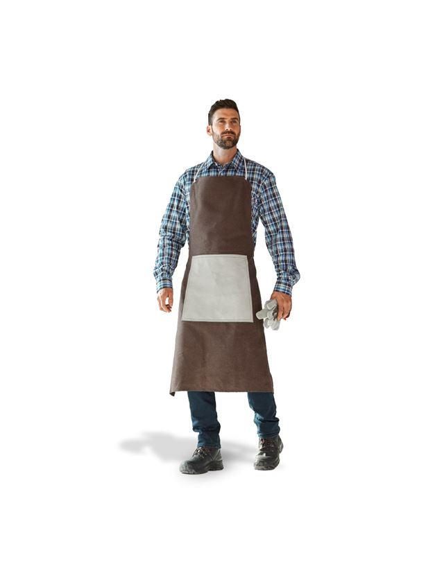 Aprons: Canvas apron with leather stomach reinforcement + redbrown/white