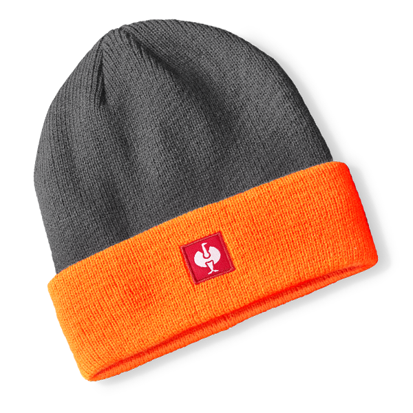 Knitted hat, unisex in anthracite/ high-vis orange
