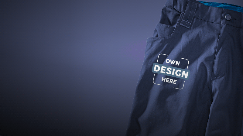 Work trousers e.s.motion 2020 with print and embroidery embellishment